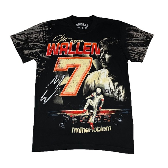 Morgan Wallen T Shirt S Faded Black Stock Car AOP I'm The Problem Tour Merch NEW